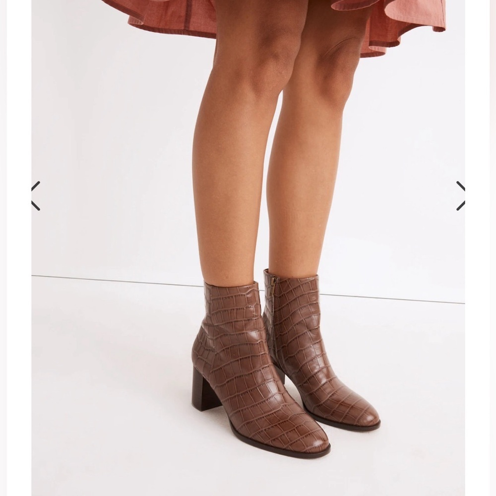 MADEWELL The Mira Side-Seam Ankle Boot in Croc Embossed Leather 9.5 Heel Bootie - Picture 3 of 15
